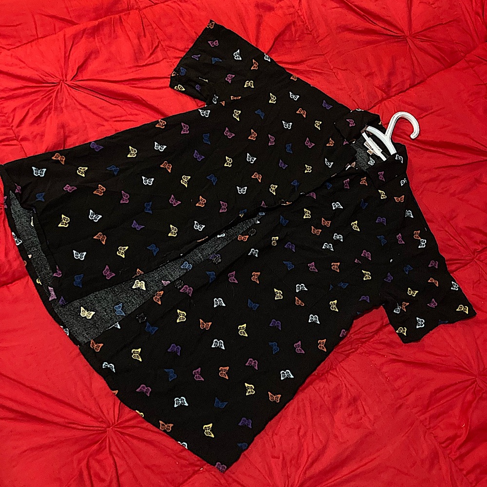 Butterfly Button-Up Shirt With Collar